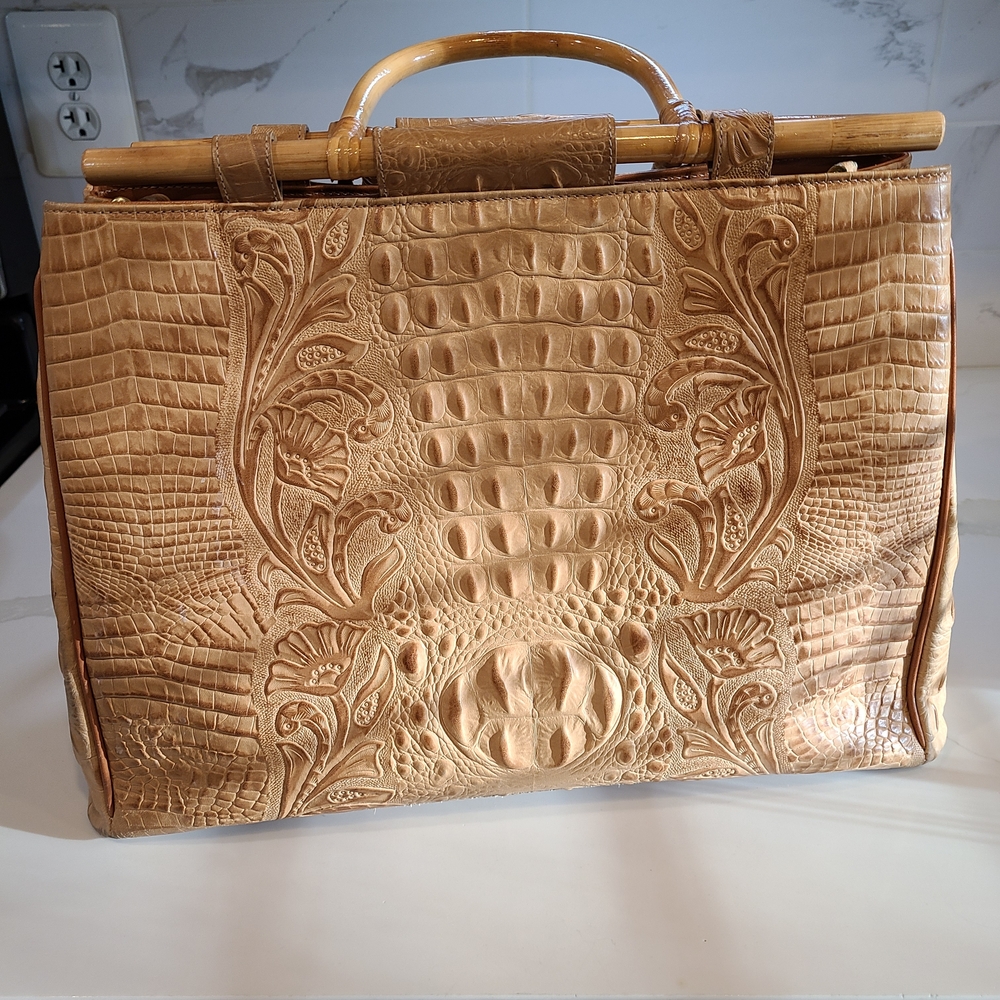 Brahmin Vintage Bernadette Raffia Copacata Bamboo Handle Shoulder Bag RARE GUC - Picture 7 of 16